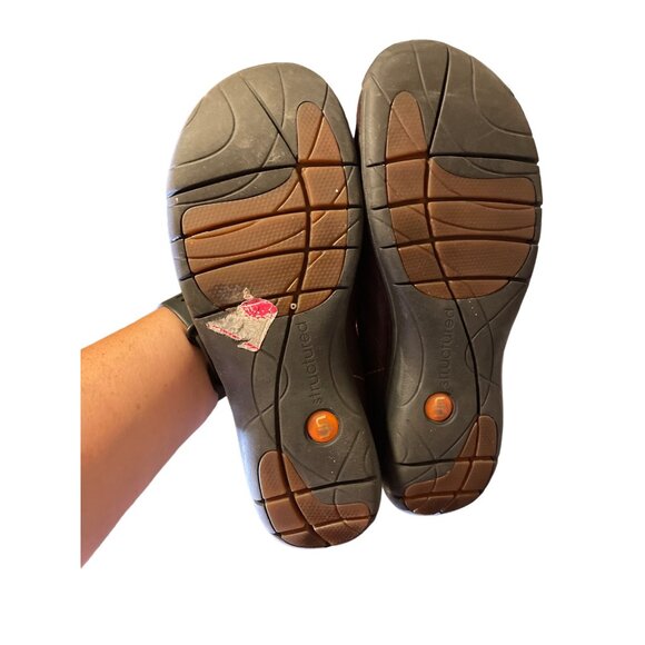 Clarks Structured Brown Soft Leather Round Toe Slip On Comfort Flats Shoes Sz7.5 - Picture 4 of 6